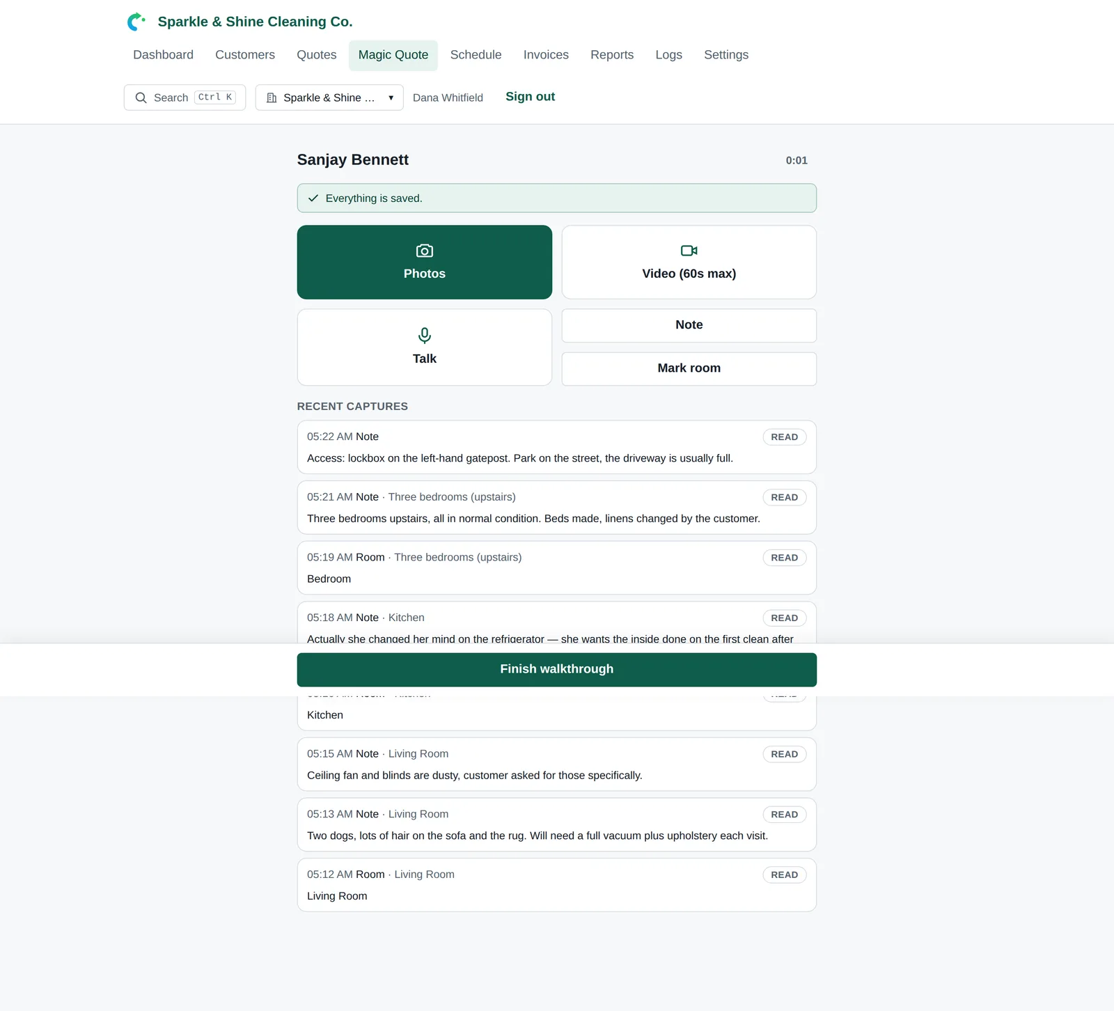 A walkthrough open in the web app, showing its captures in the order they were taken