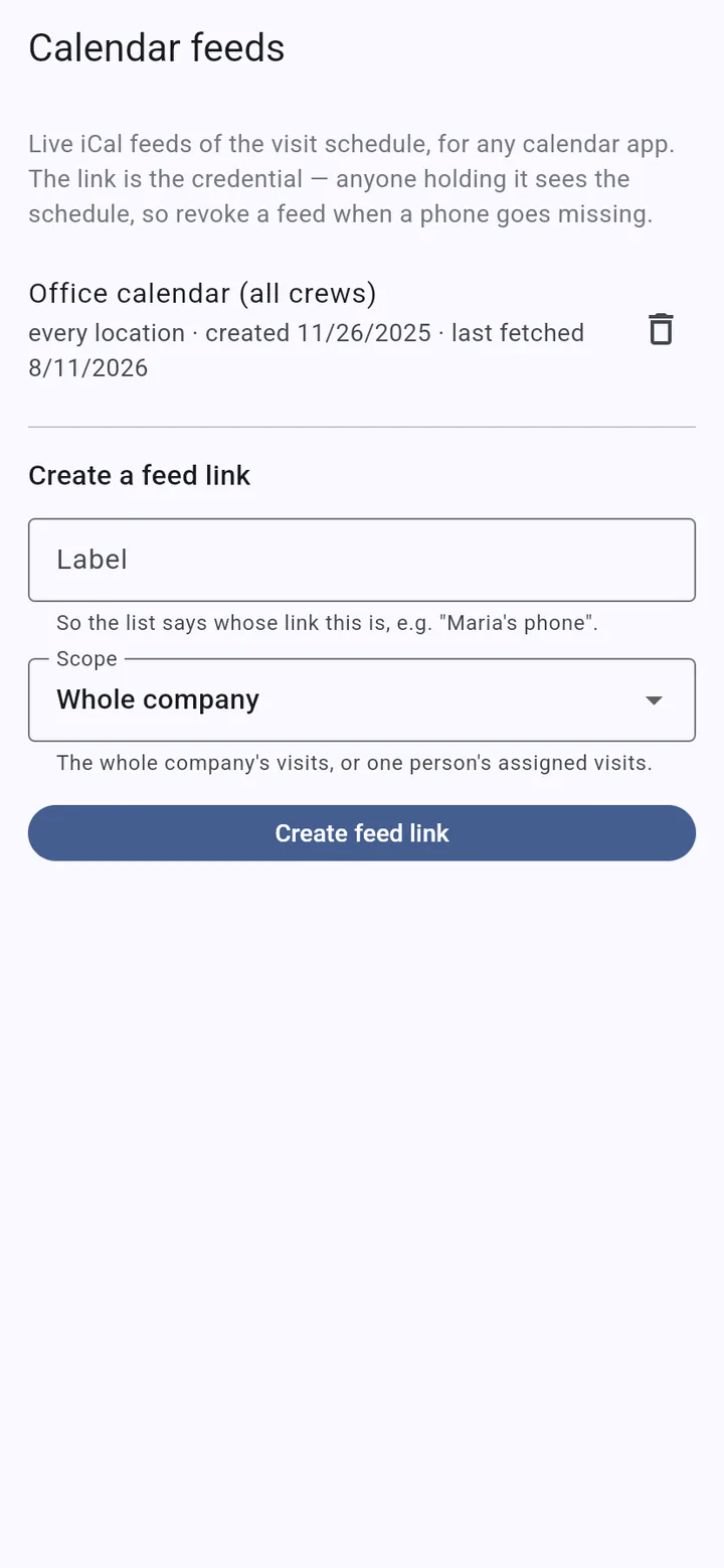 Calendar feeds in the mobile app