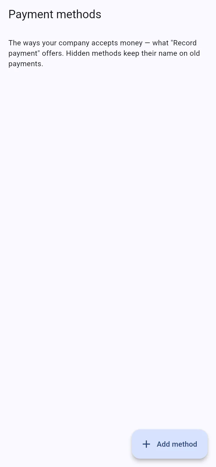 Payment methods in the mobile app