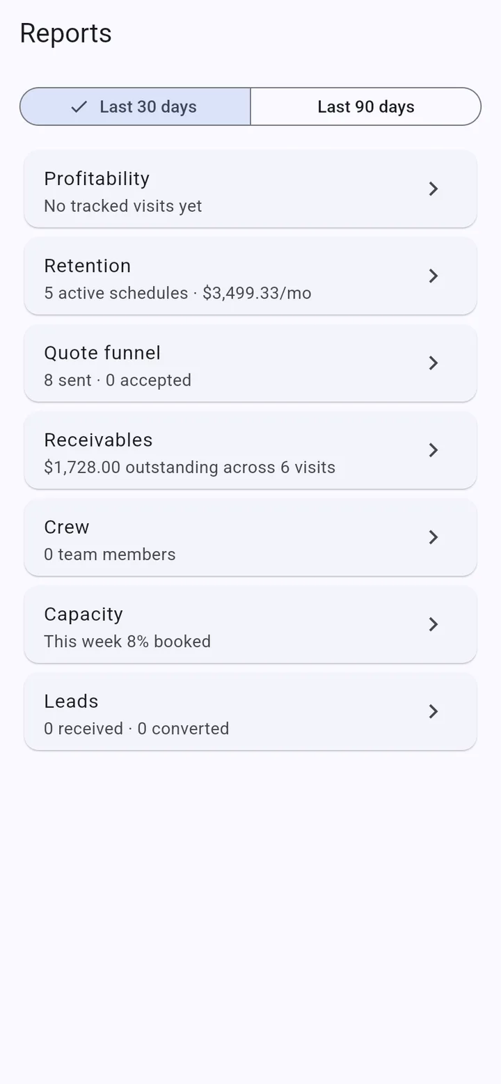 Reports in the mobile app