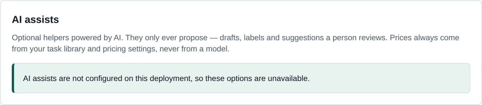 The AI section of Settings