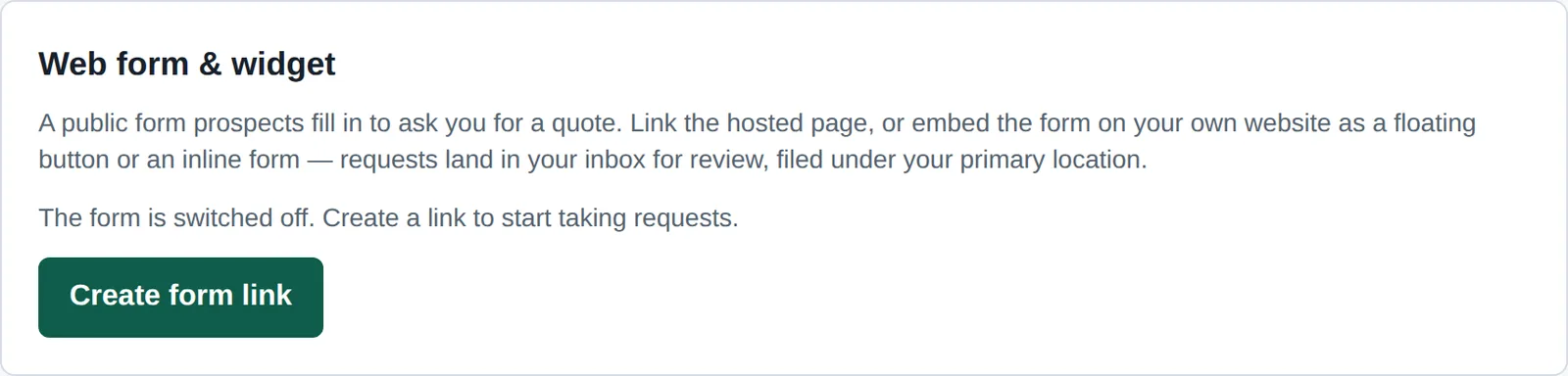 The website widget section of Settings, with the embed snippet and appearance options